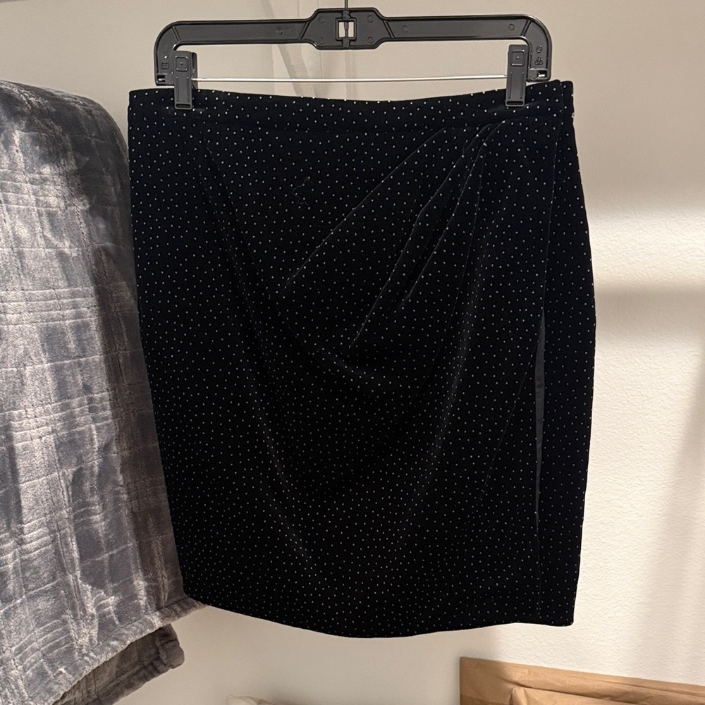 Theory Black Wrap Skirt with Polka Dots